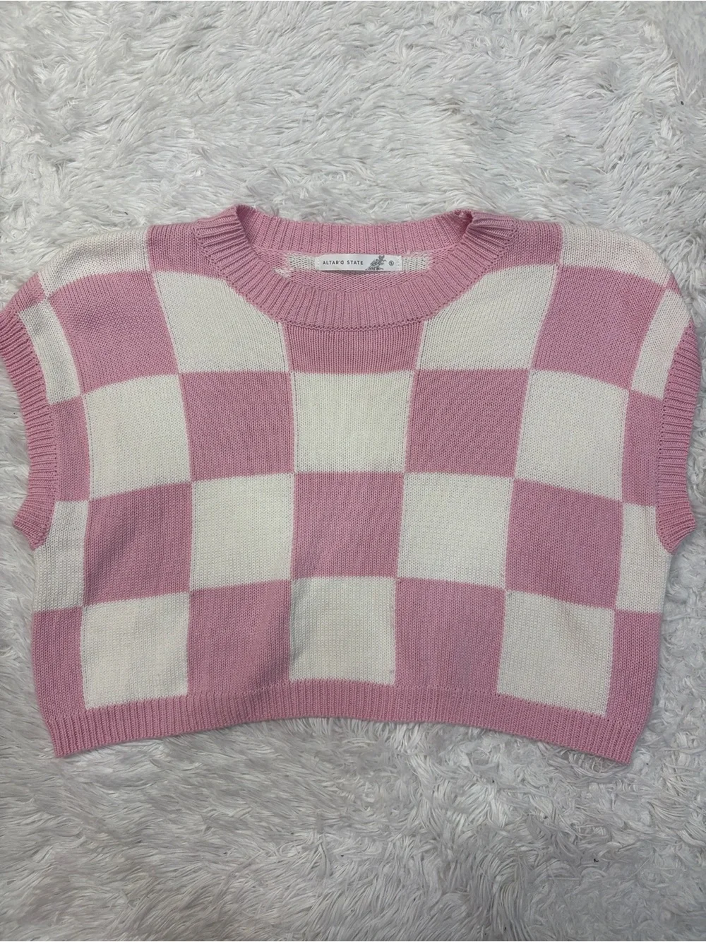 Altard State Checkered Pink Sleeveless Sweater Vest - Picture 2 of 4